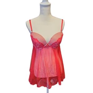 Victoria's Secret babydoll lingerie chemise red lace size 36d sheer large